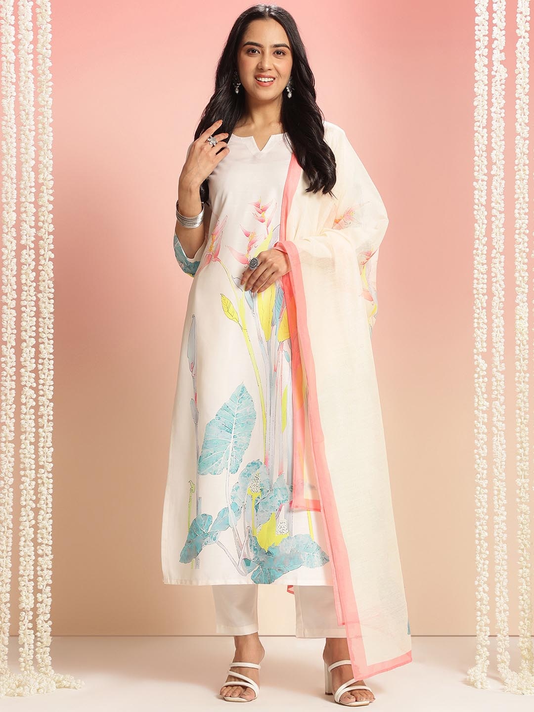 

Anni Designer Women Ethnic Motifs Printed Regular Kurta with Trousers & With Dupatta, Beige
