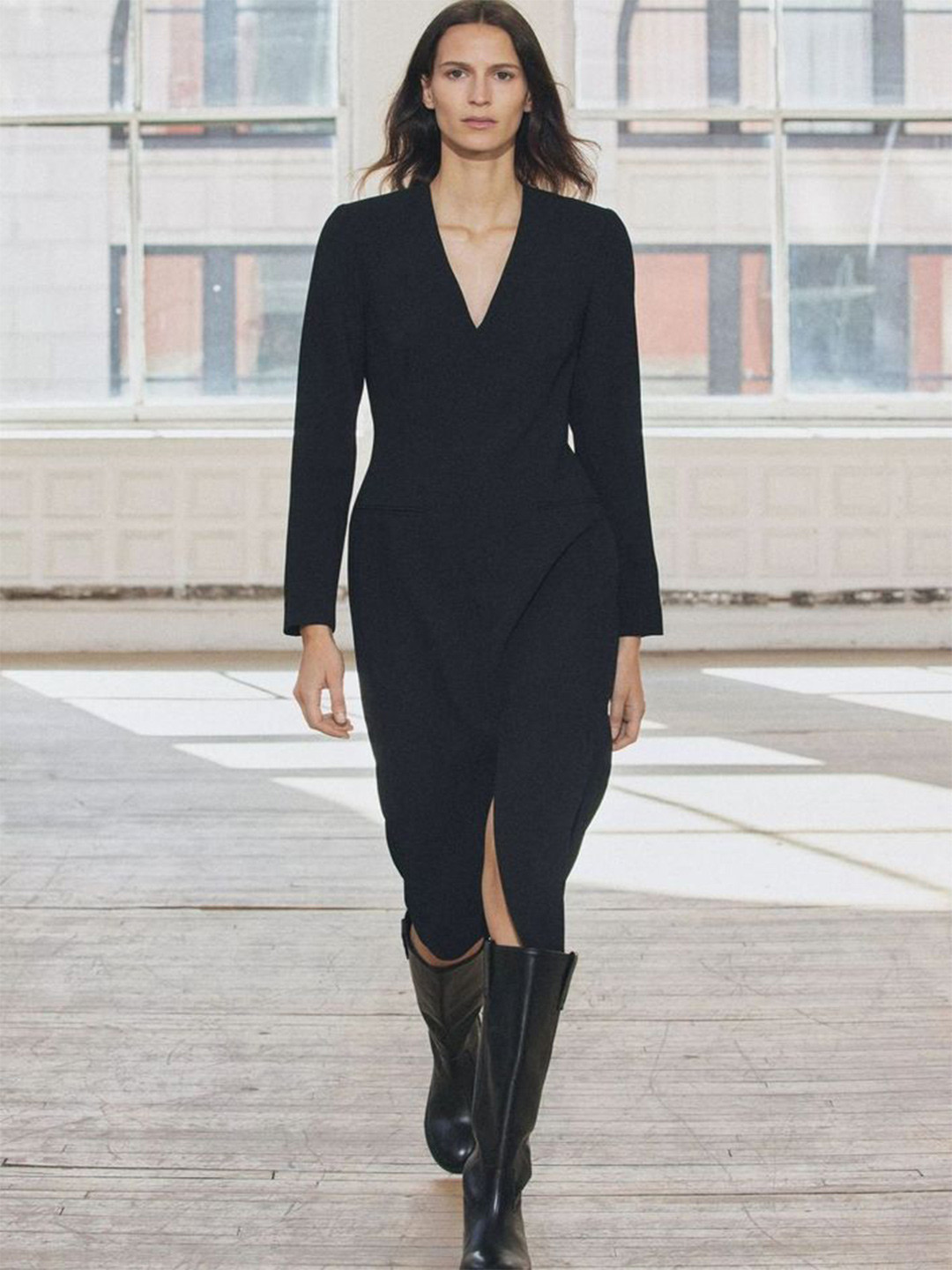 

LULU & SKY Front Slit Shift Midi Dress, Black