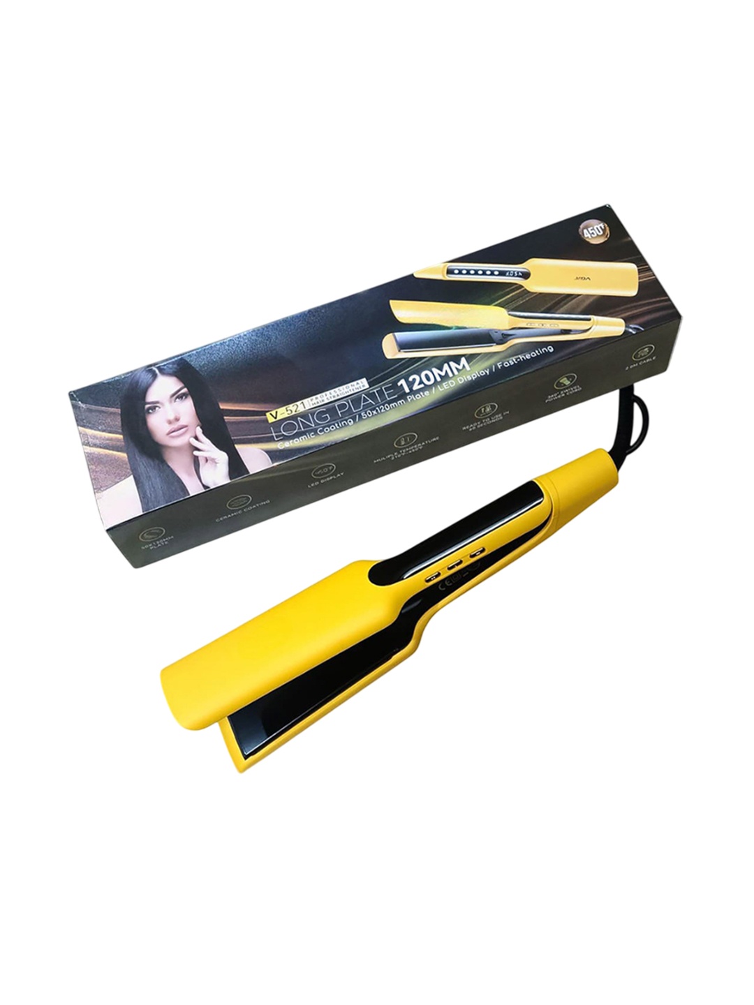 

vng Long Plate 120MM Ceramic Coating Professional Hair Straightener, Yellow