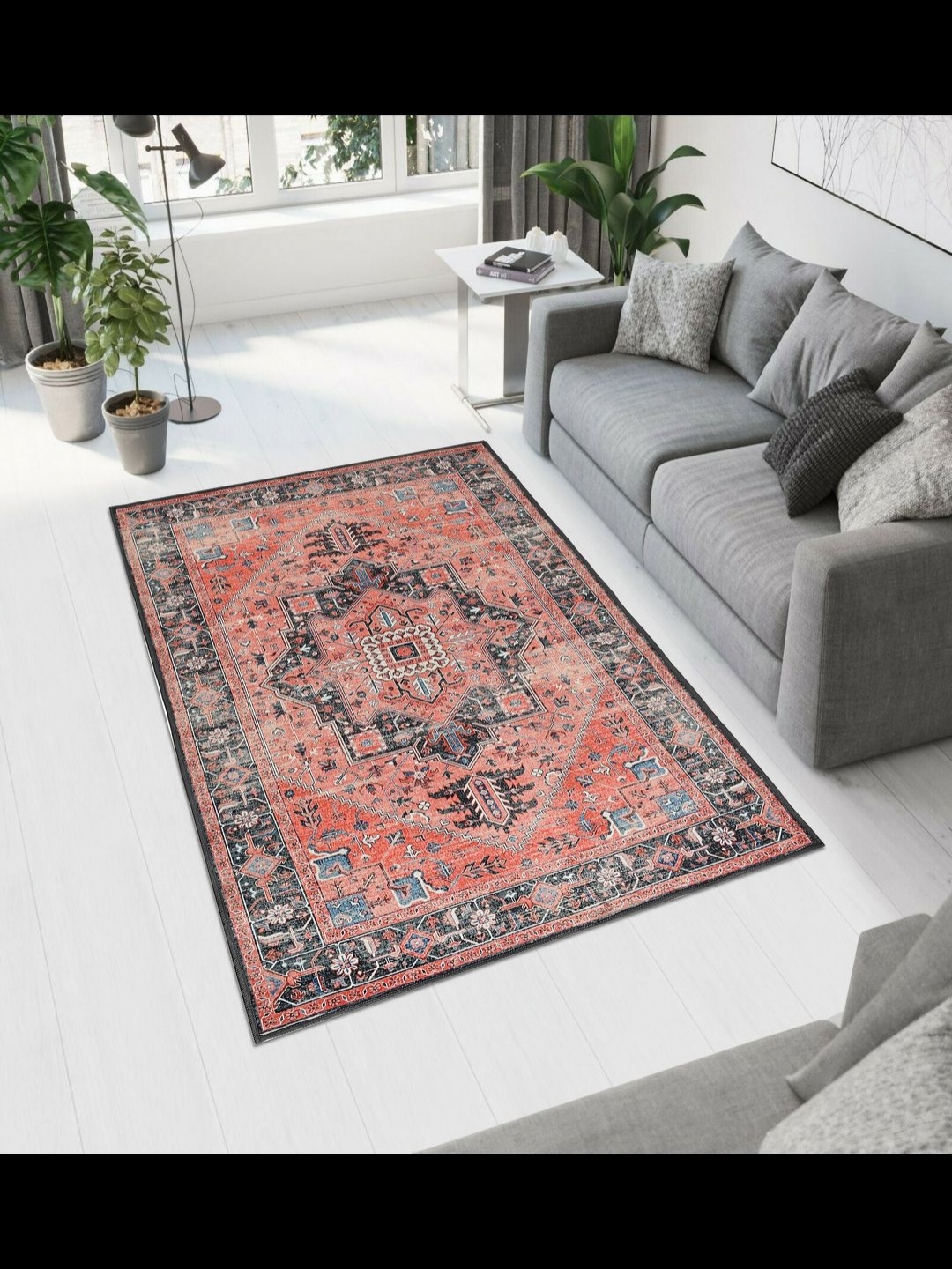 

MAA HOME CONCEPT Peach-Coloured Ethnic Motifs Anti-Skid Woollen Carpet