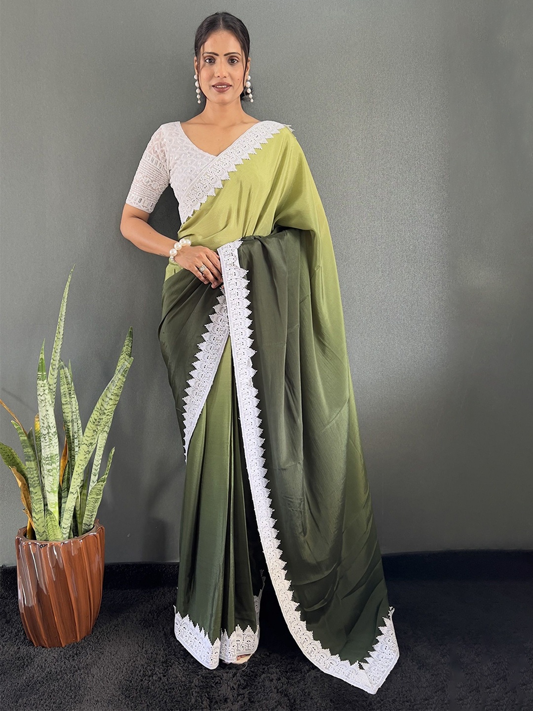 

Aika Pure Chiffon Saree, Sea green