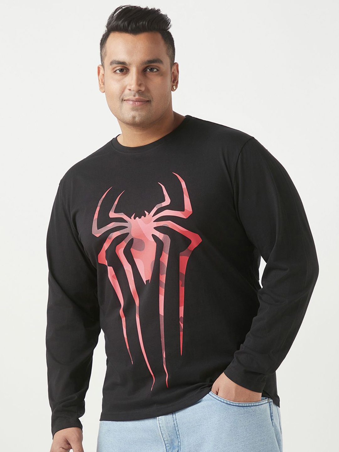 

Bewakoof Plus Official Marvel Merchandise Spider-Man Men's Graphic Printed T-Shirt, Black