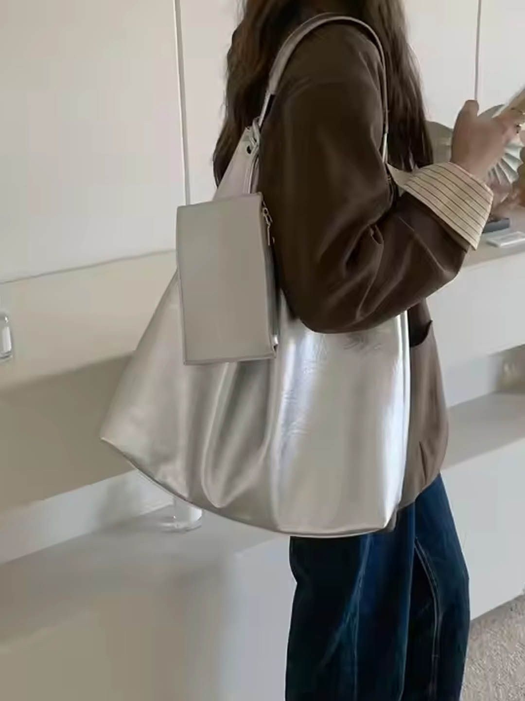 

StyleCast Colourblocked Structured Hobo Bag, Silver
