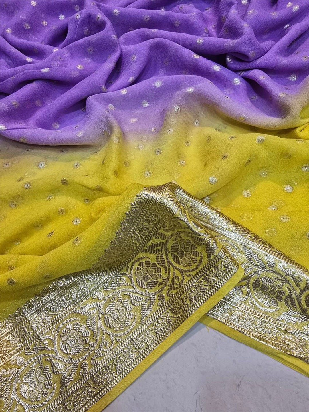 

PAYAL CREATION Ethnic Motifs Zari Pure Georgette Saree, Yellow