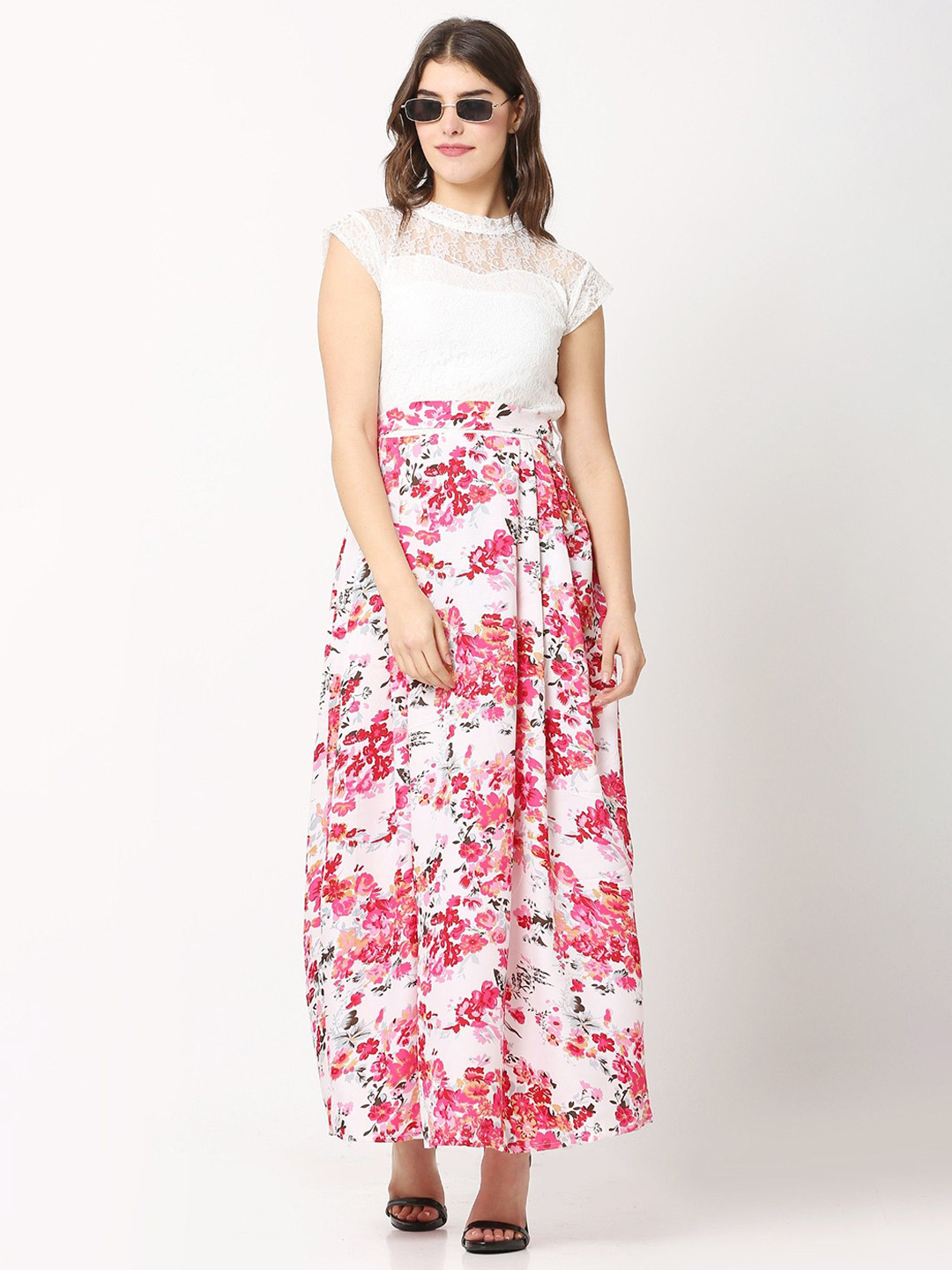 

Bright Nex Women Floral Printed Fit & Flare Maxi Dress, White
