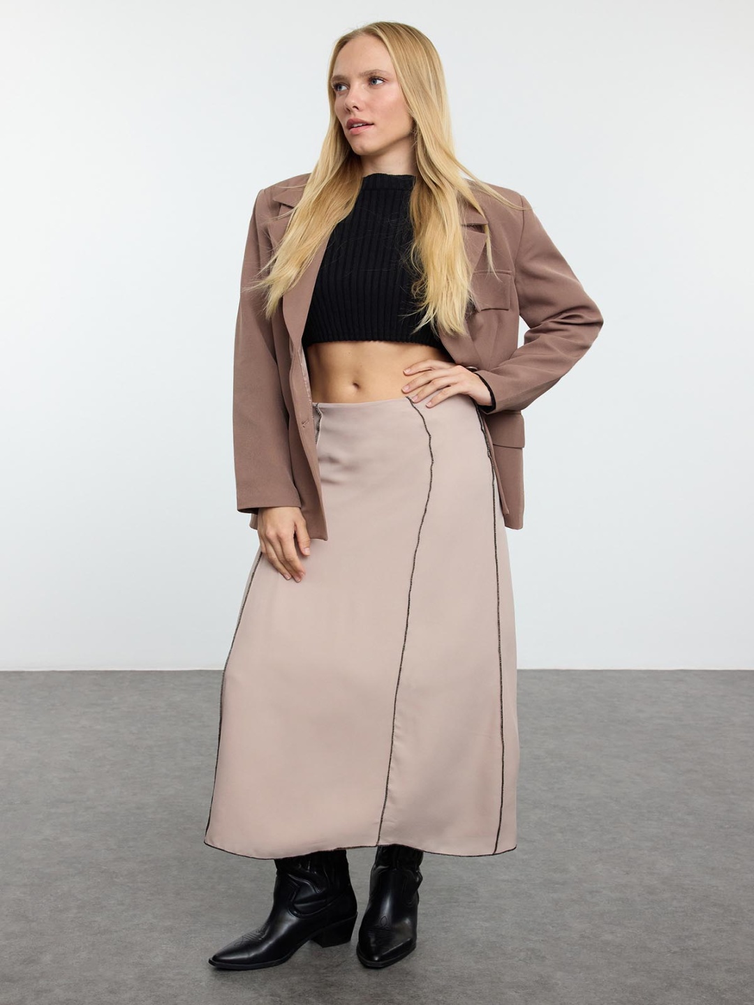 

Trendyol Women A-Line Midi Skirt, Beige