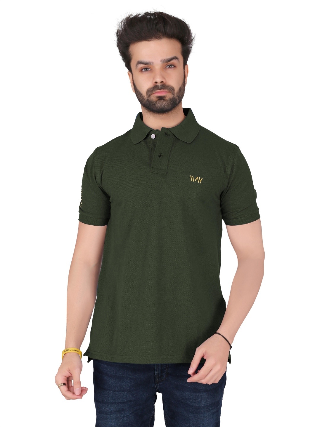 

WATAY Men Solid Polo Collar Cotton T-shirt, Olive