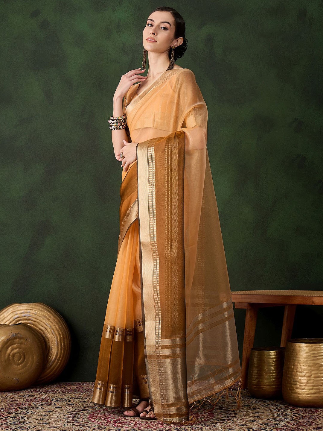 

Mitera Zari Organza Kanjeevaram Saree, Yellow