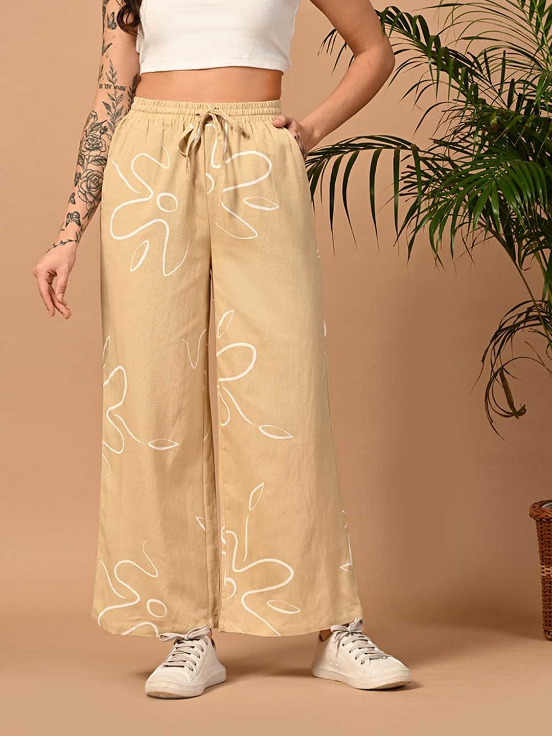 

DressBerry Women Printed Regular Fit Pure Cotton Wide Leg, Beige