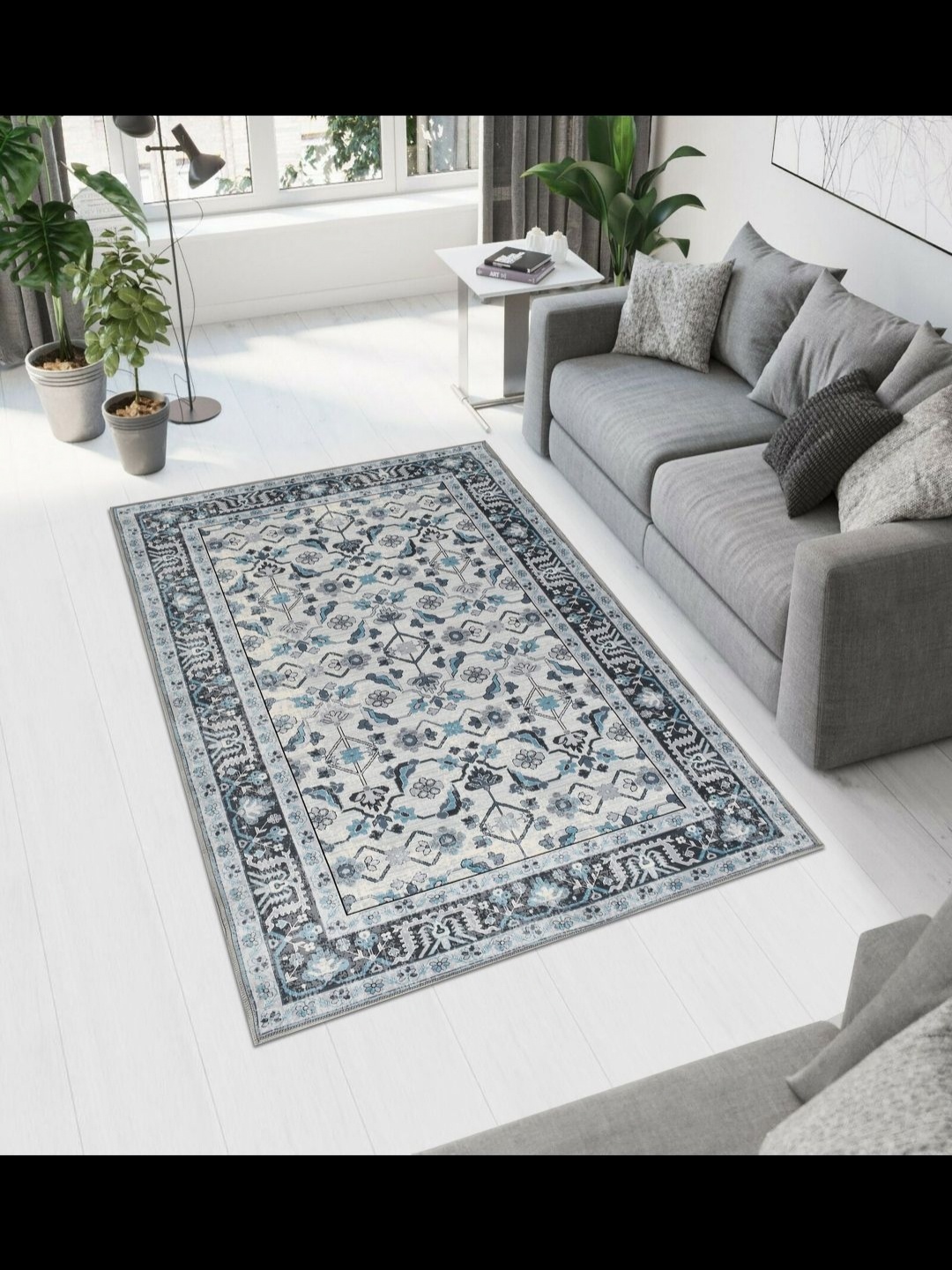 

MAA HOME CONCEPT White Floral Anti-Skid Woollen Carpet