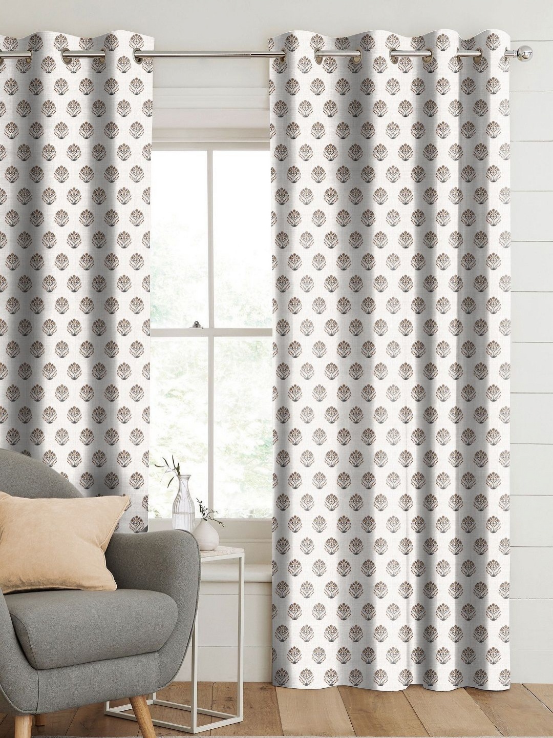 

CASABLEU Anthem Odetta Beige 2 Pieces Ethnic Motifs Printed Long Door Curtains