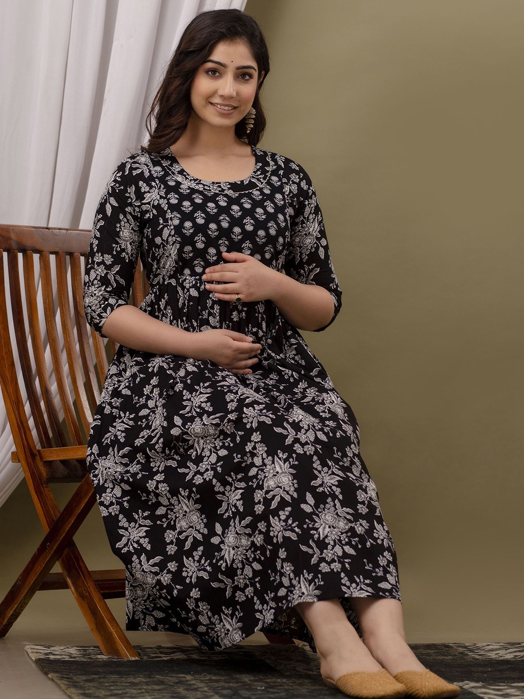 

mad fury Floral Print Maternity Maxi Dress, Black