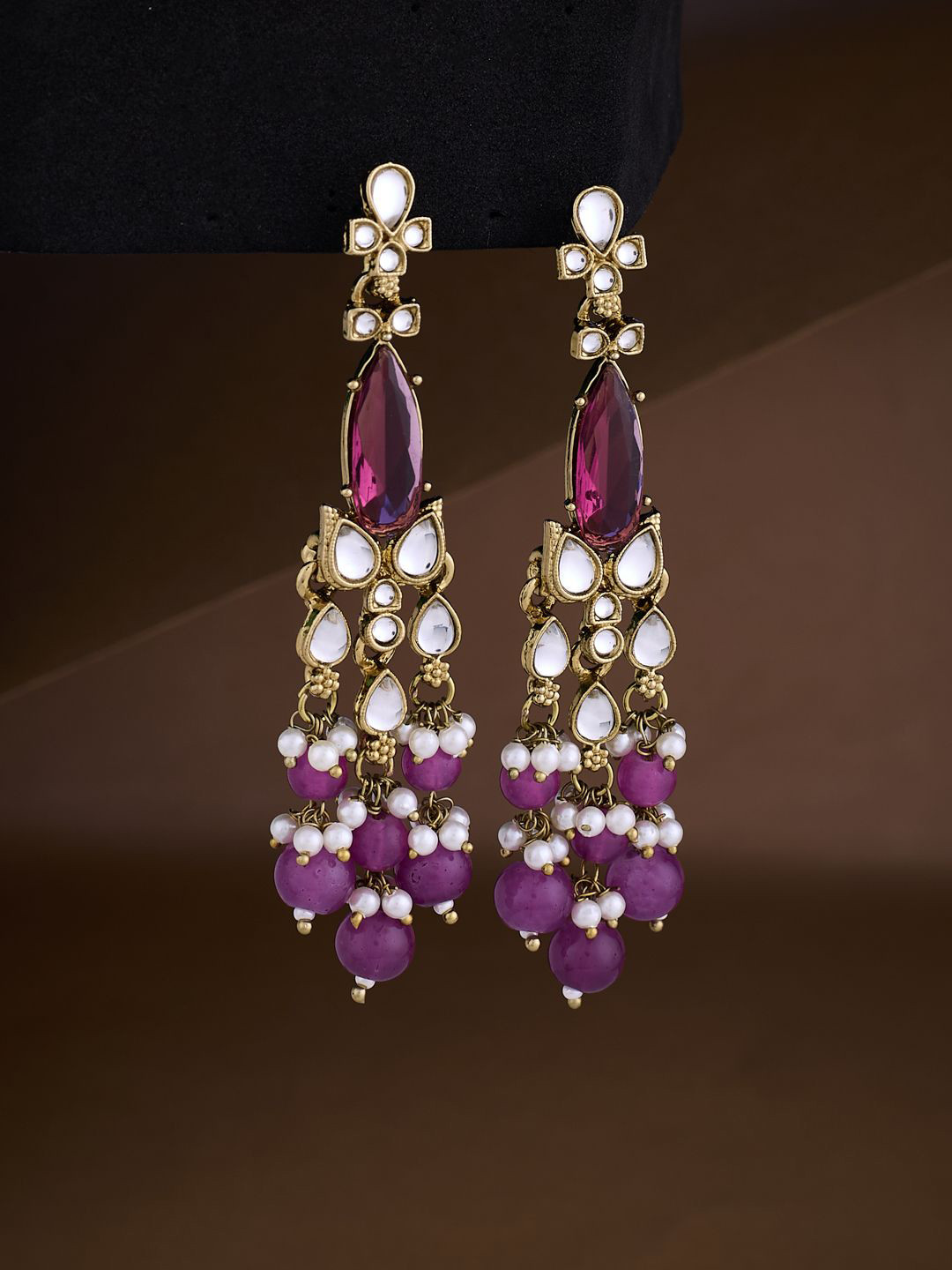 

ATIBELLE Contemporary gold plated kundan stone studded shaped earrings Drop Earrings