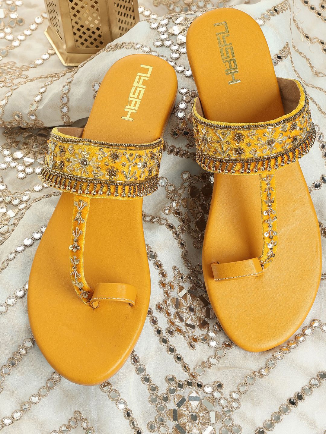 

Nysah Women Embellished Ethnic Open Toe Flats, Yellow