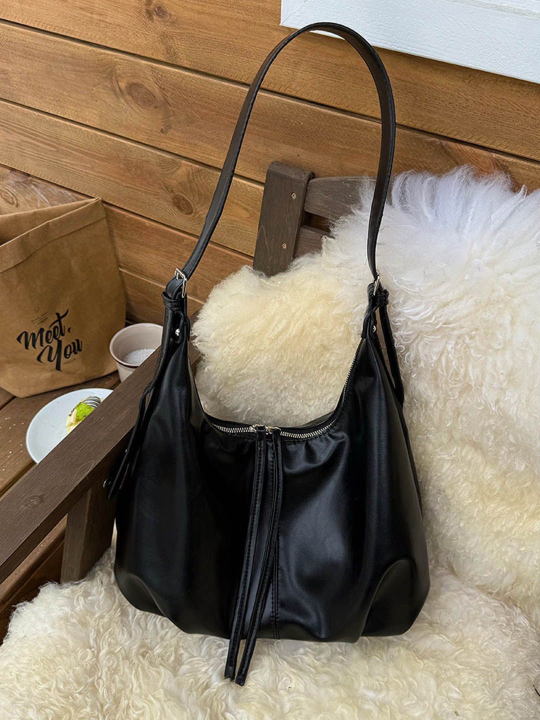 

StyleCast Structured Handheld Bag with Tasselled, Black