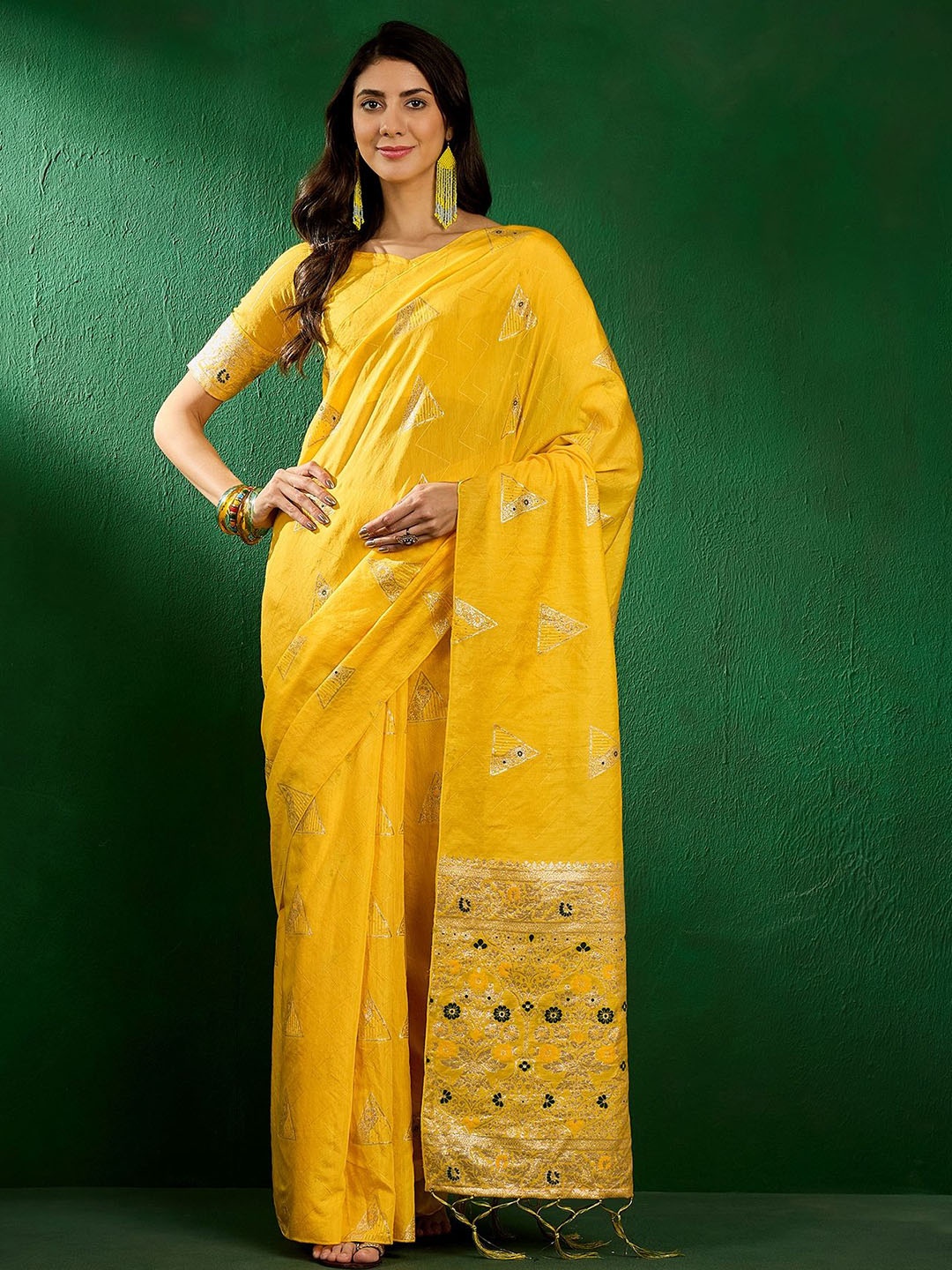 

Mitera Woven Design Zari Banarasi Saree, Yellow