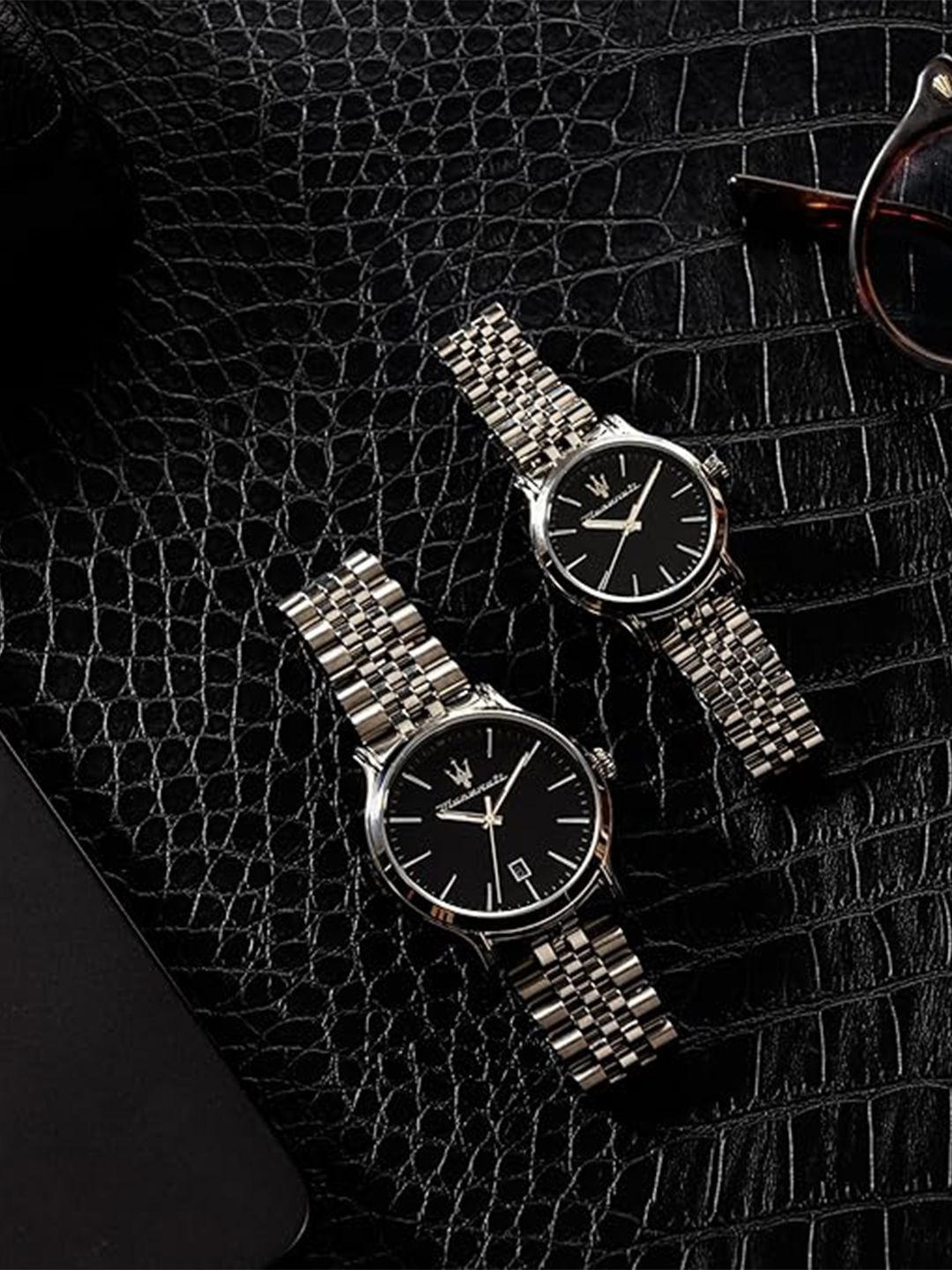 

Maserati Epoca Unisex Printed Multi Function Analogue Couple Quartz Watch Set R8853118523, Black