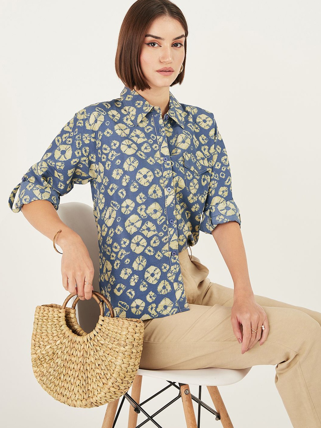 

DressBerry Women Classic Opaque Printed Casual Shirt, Blue