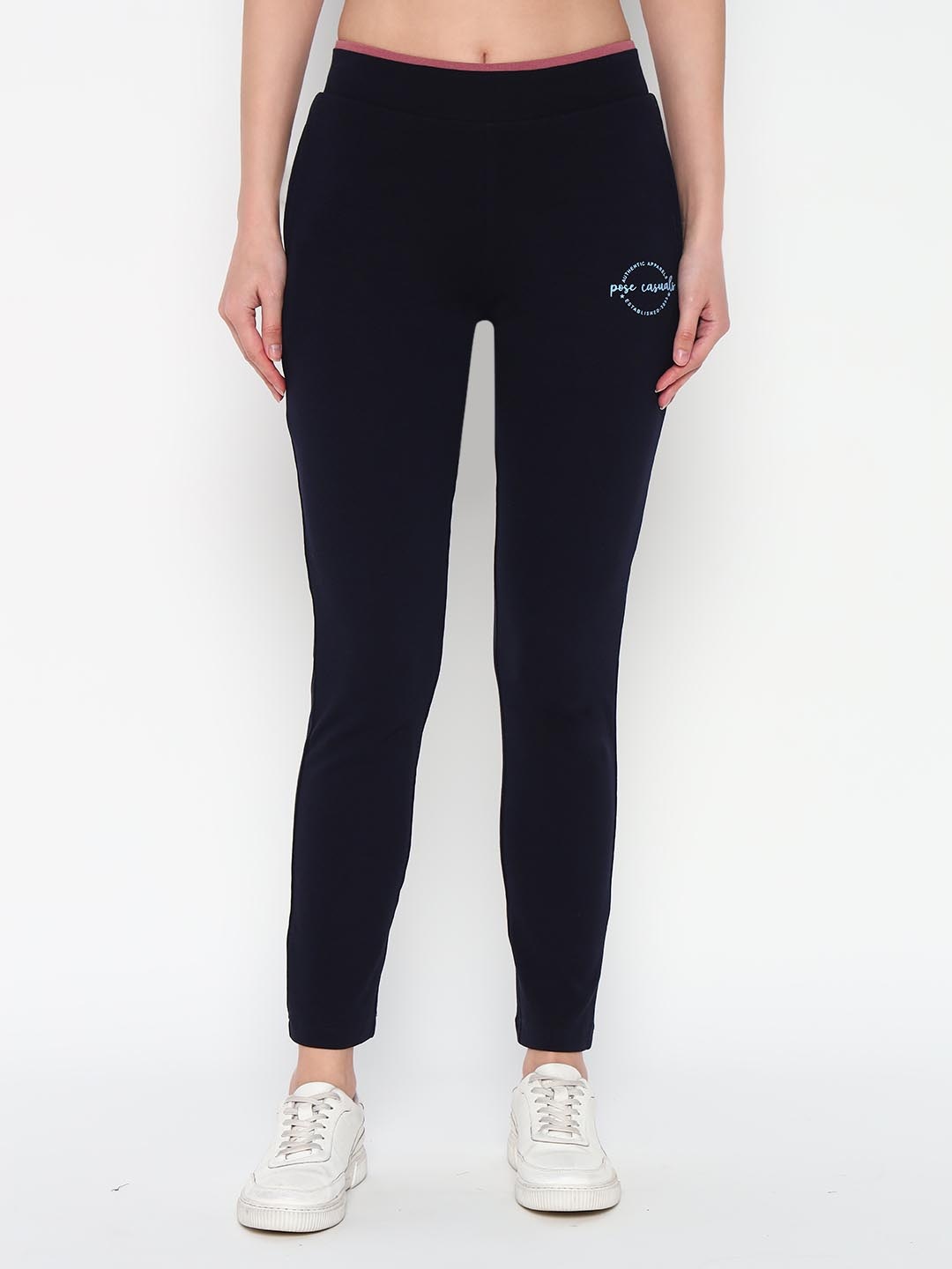 

POSE CASUALS Women Cotton Mid Rise Track Pant, Navy blue