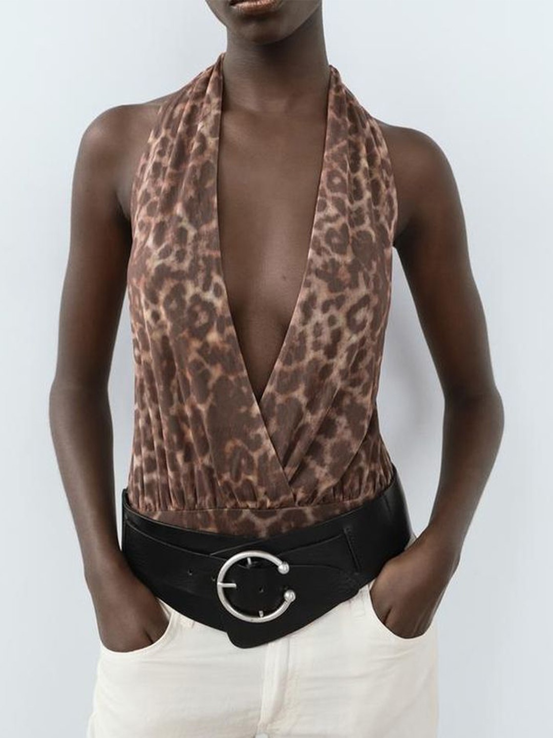 

LULU & SKY Women Animal Printed Bodysuit, Brown