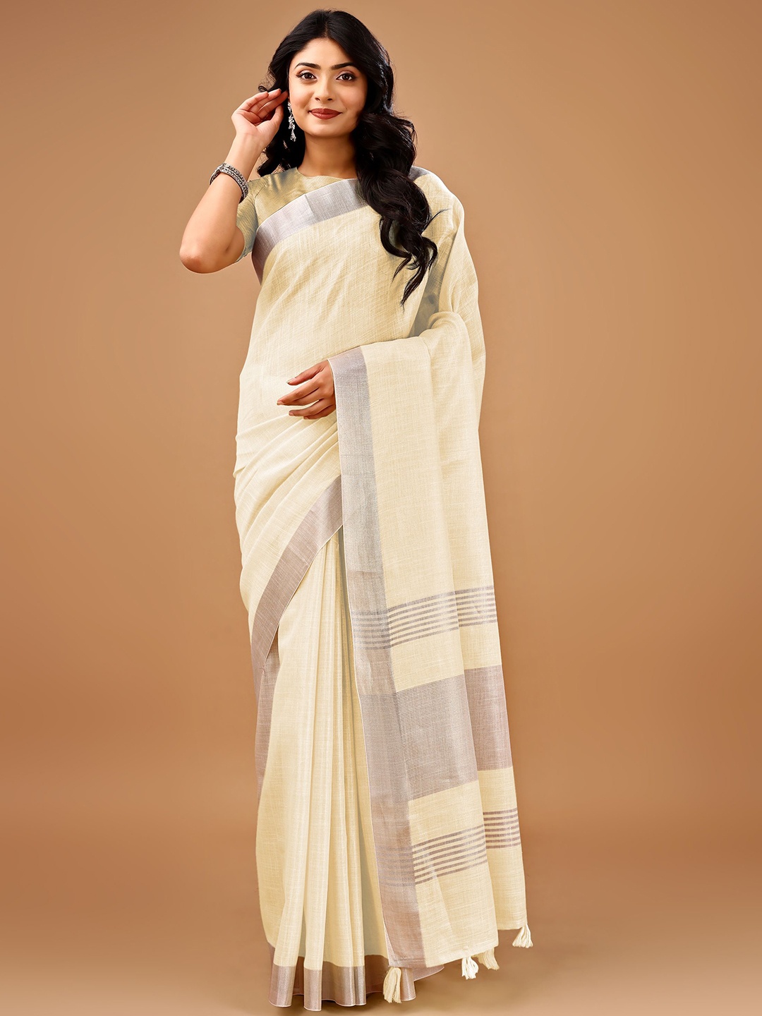 

PURI MAA Zari Linen Blend Fusion Kota Saree, Cream