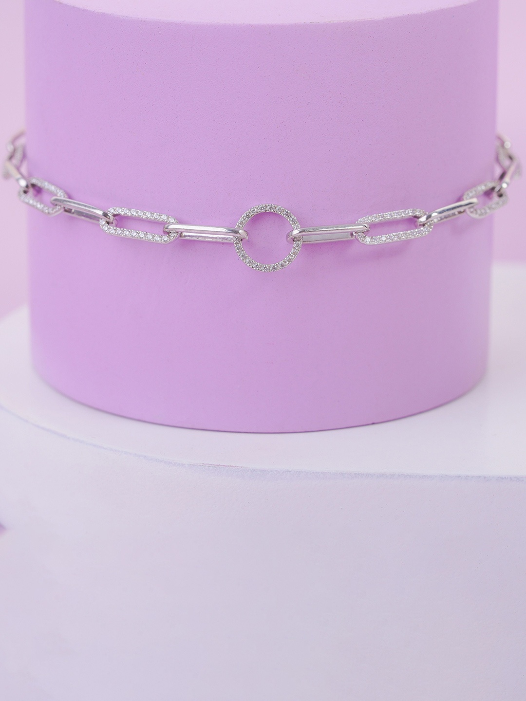 

KIORAH Women Sterling Silver Silver-Plated Link Bracelet