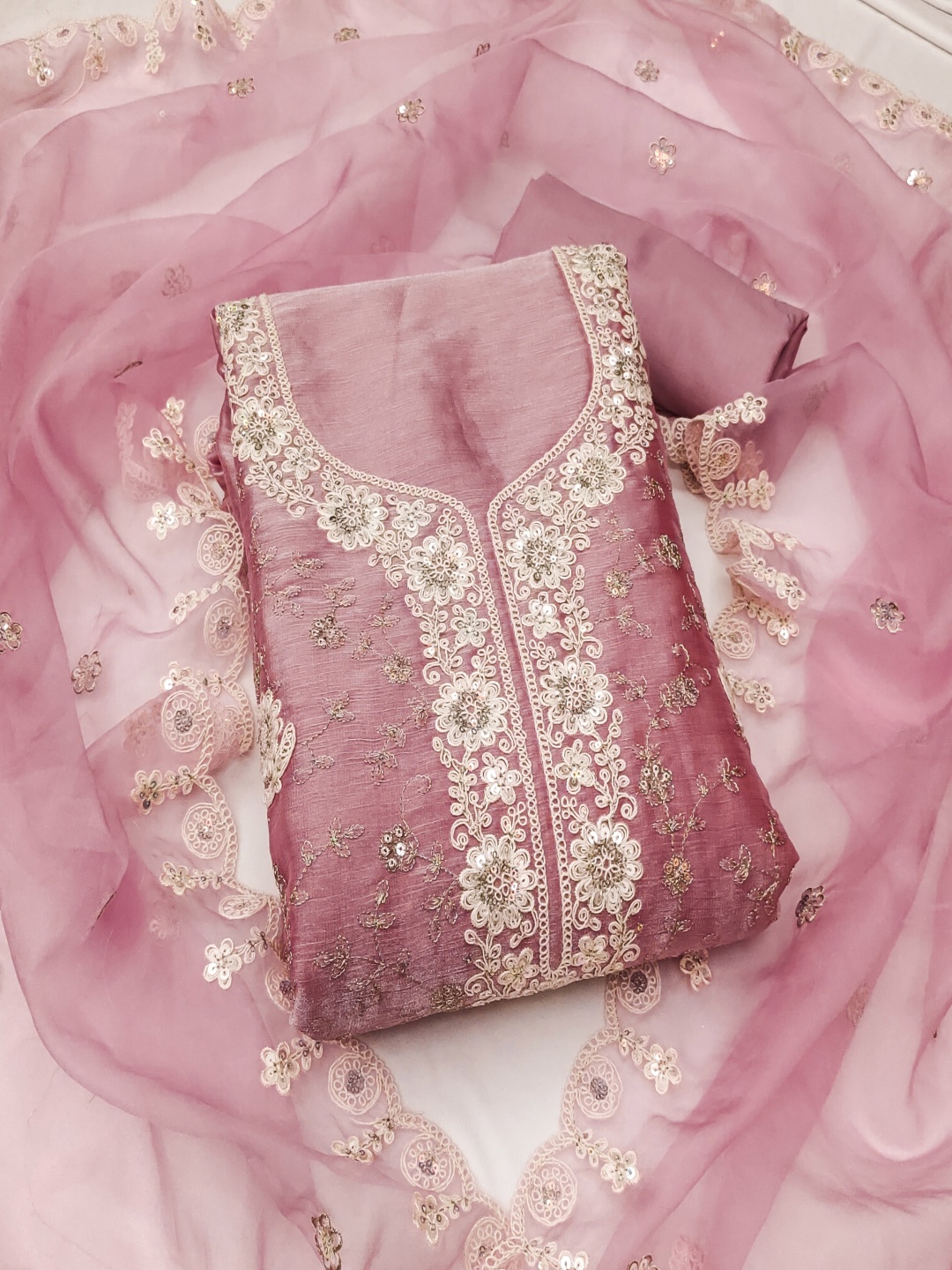 

HERE&NOW Embellished Unstitched Dress Material, Lavender