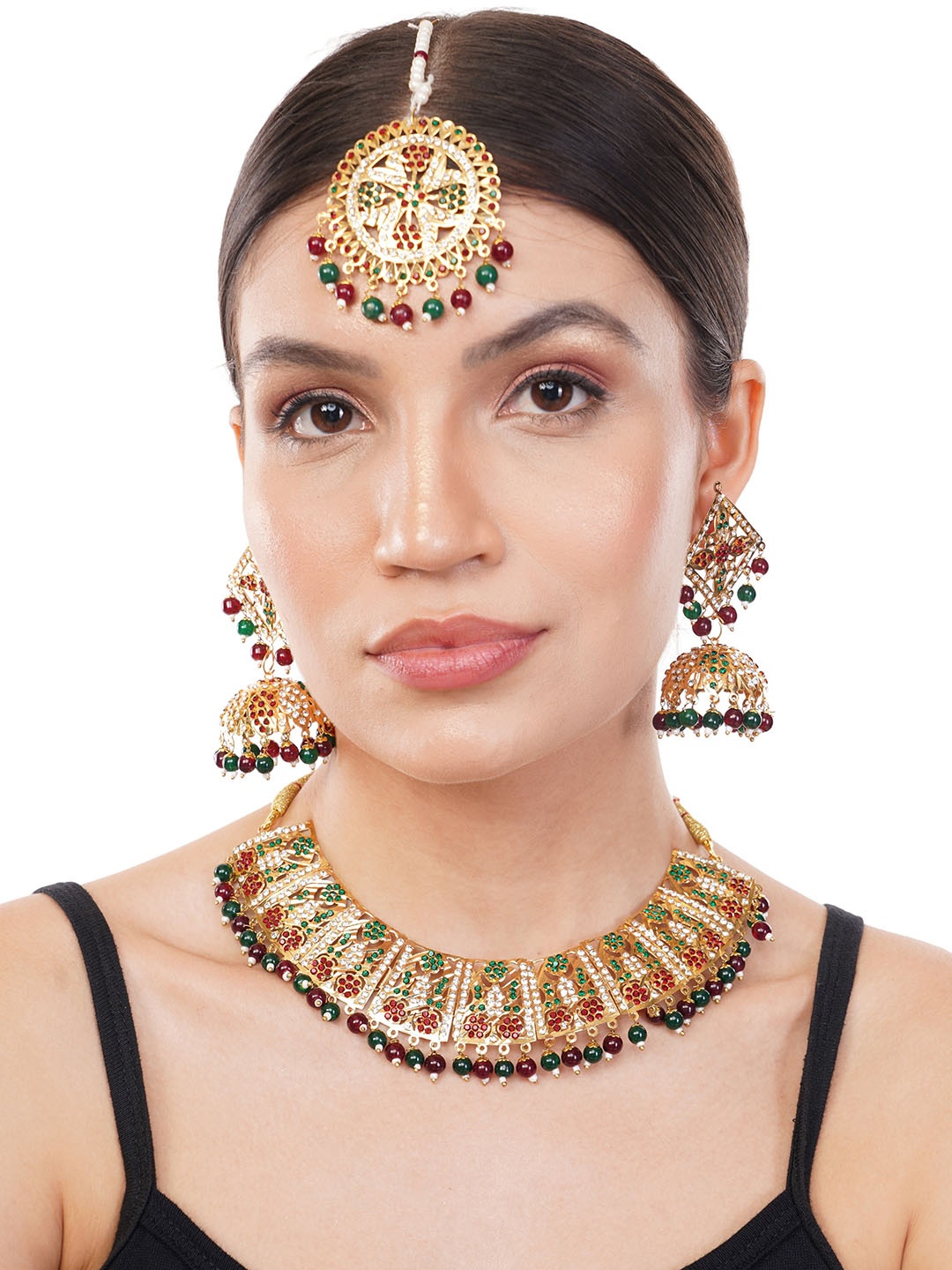 

Zhouse Gold-Plated Stone Studded & Beaded Jewellery Set