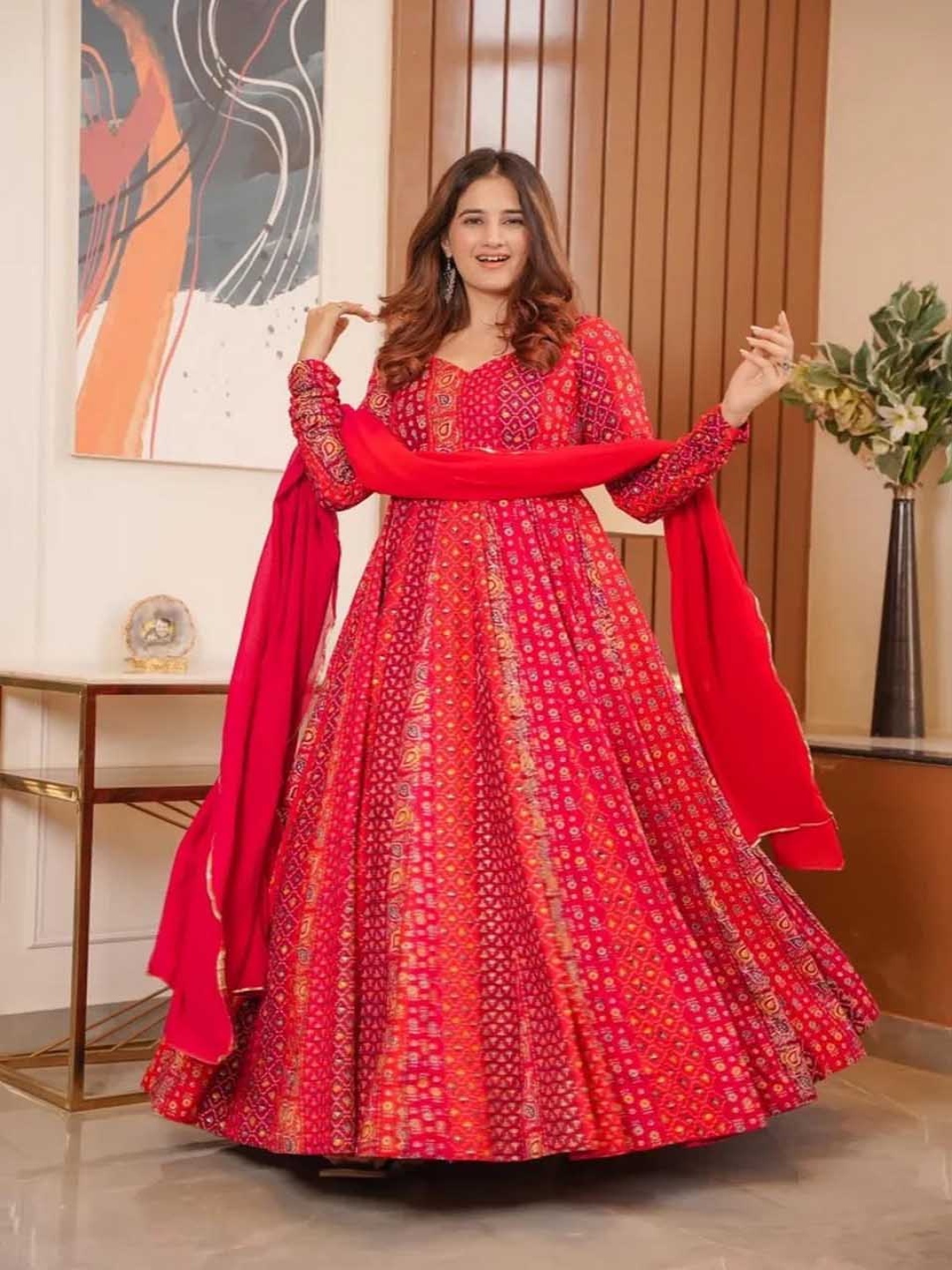

mimi design Women Printed Regular Kurta with Dhoti Pants & With Dupatta, Red