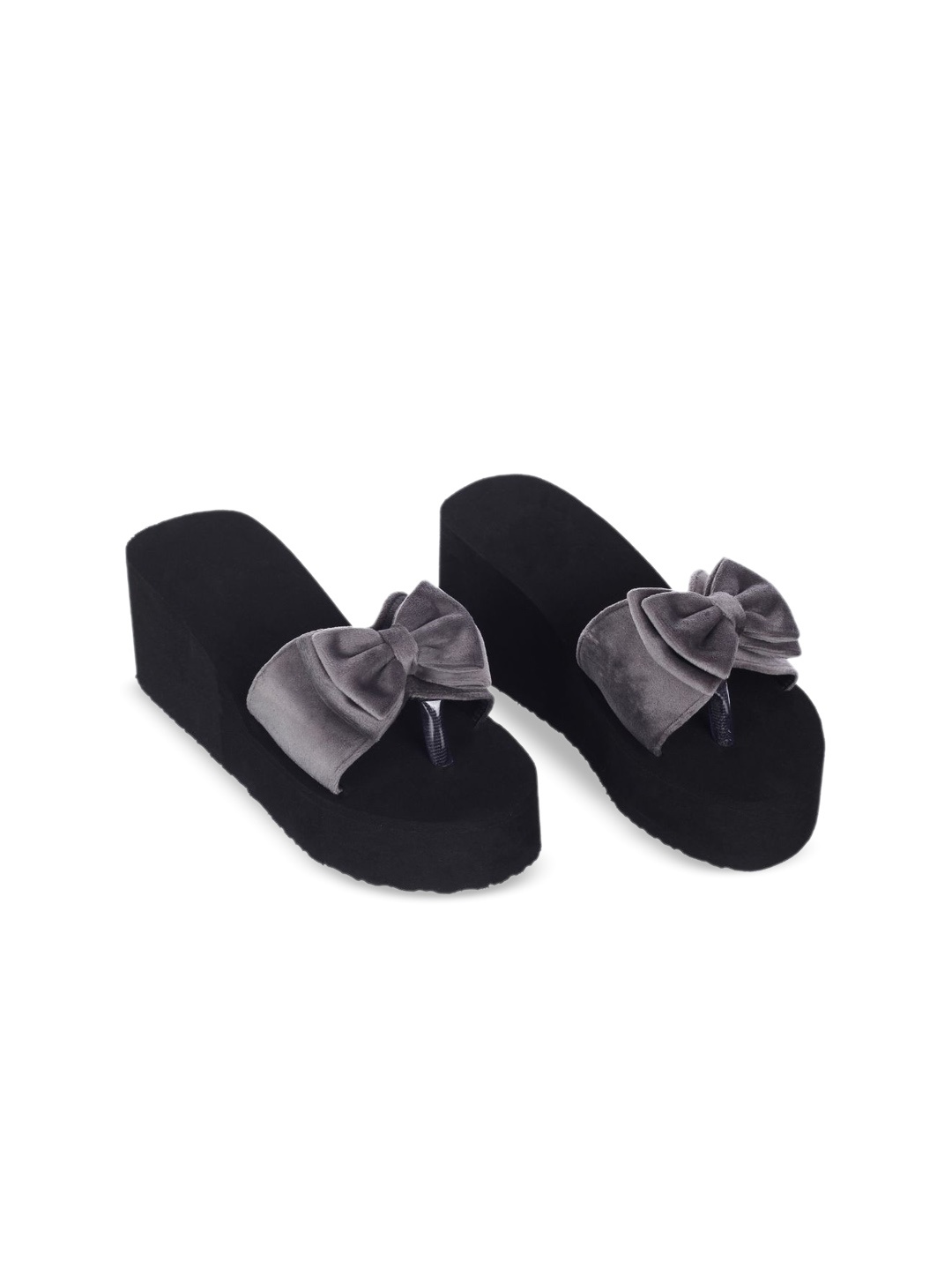 

ROSVI Women Platform Sandals With Bows, Grey