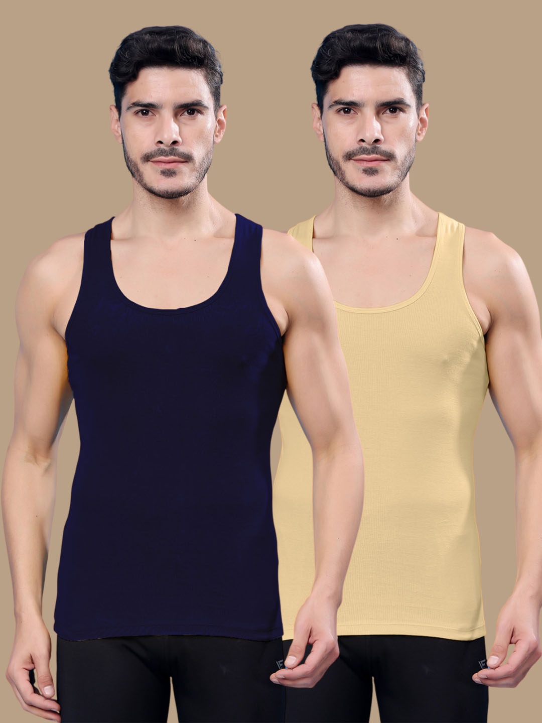 

Friskers Pack Of 2 Round Neck Ribbed Gym Vests 17012025R-05-09, Blue