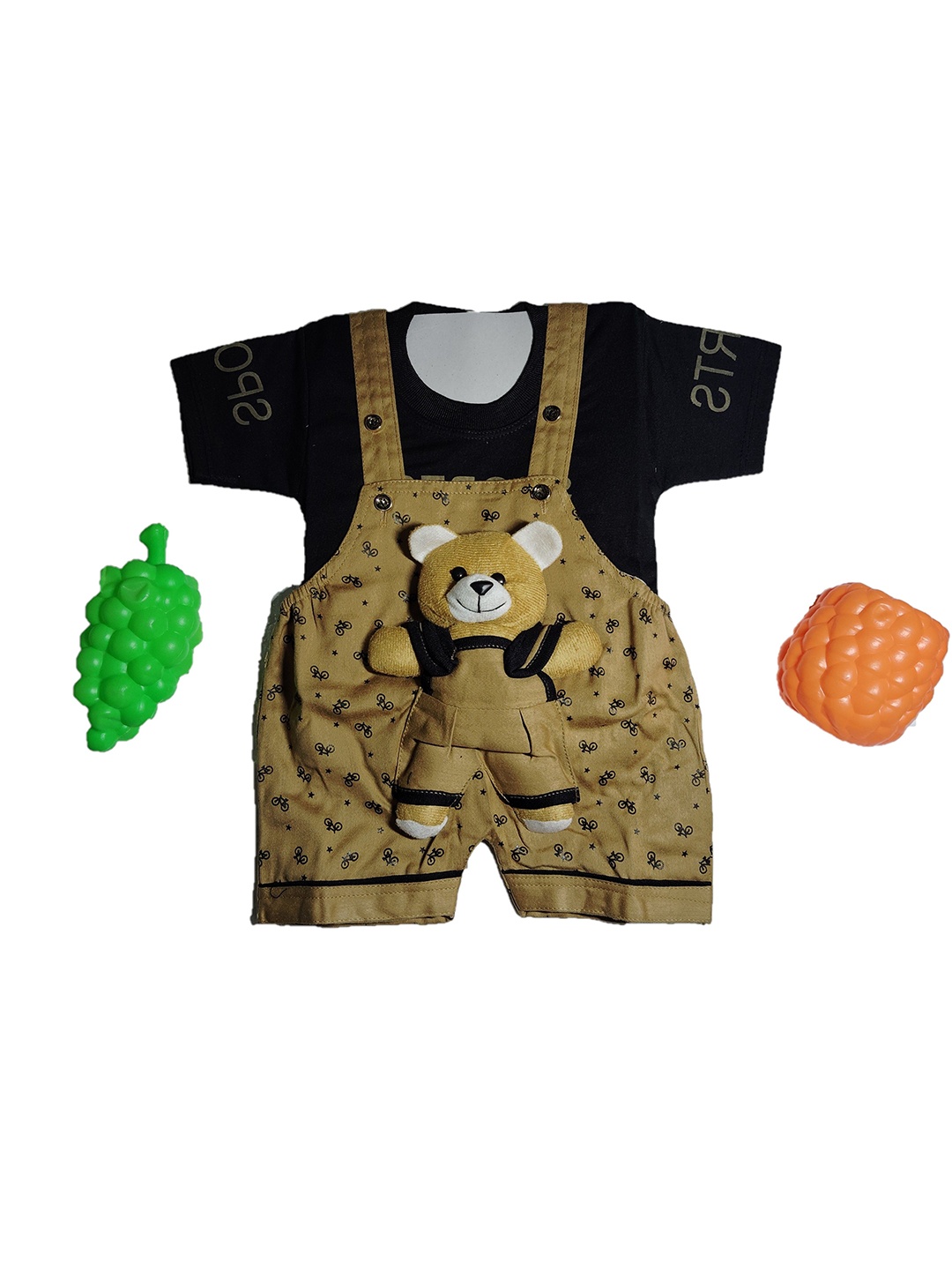 

SHREEVASA Kids Printed Dungarees With T-Shirt, Brown