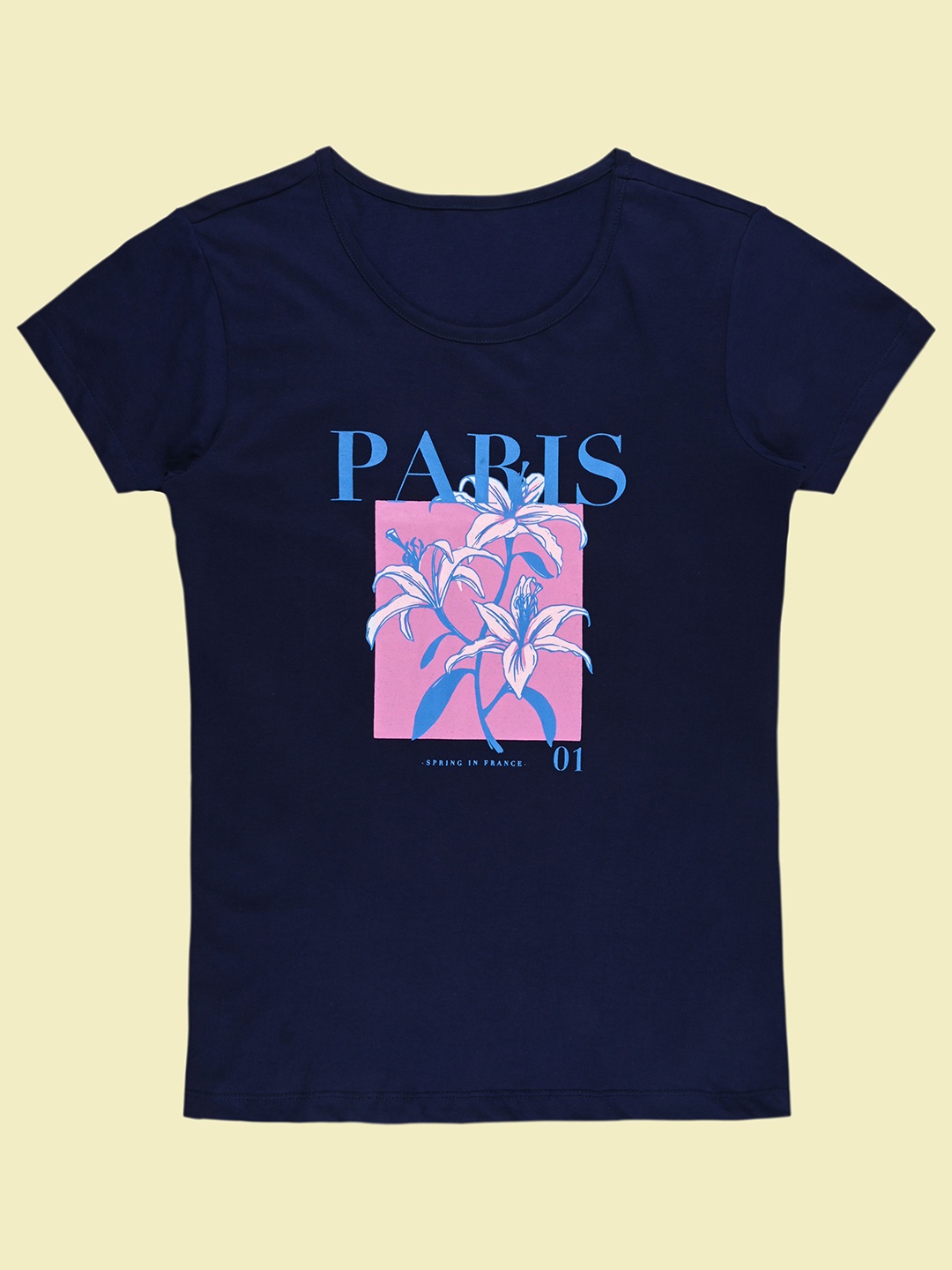 

Wish Karo Women Graphic Printed Round Neck Cotton T-shirt, Navy blue