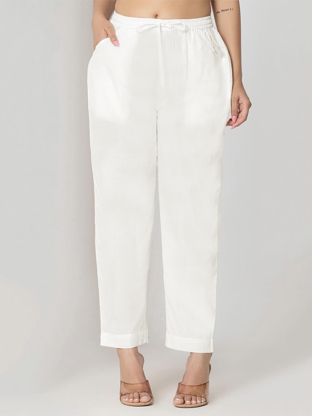 

Eco Clothing Women Pure Cotton Trousers, Off white