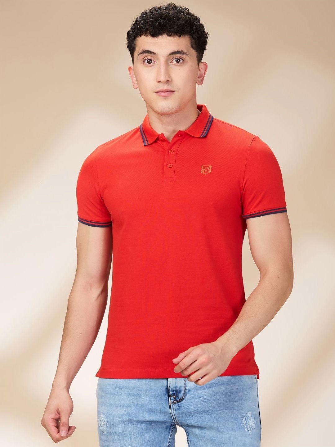 

Being Human Men Solid Polo Collar Cotton Slim Fit T-shirt, Red