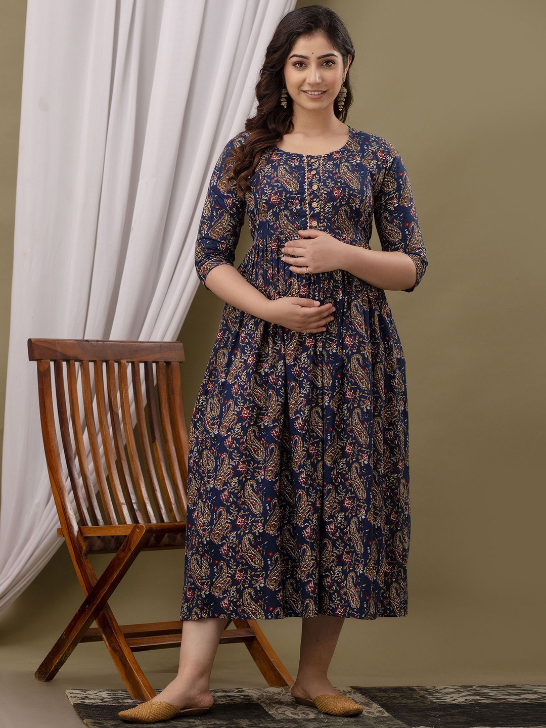 

FEMARY Floral Print Maternity Maxi Dress, Blue