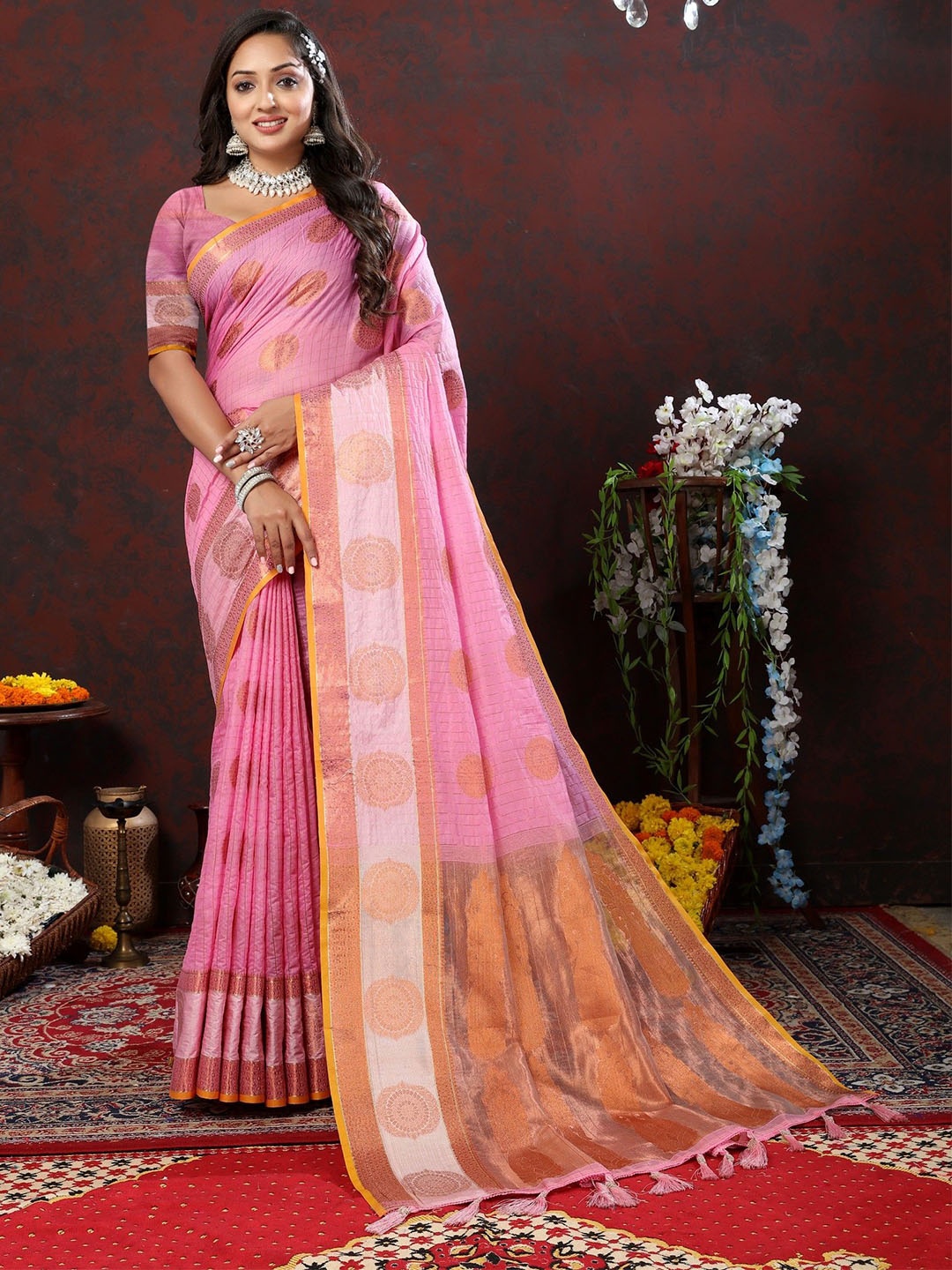 

LeeliPeeri Designer Ethnic Motifs Zari Saree, Pink