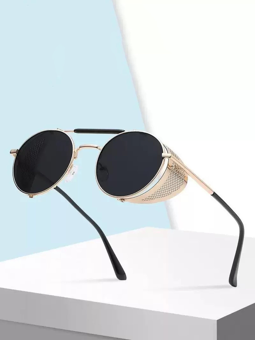 

RICH CLUB Unisex Round Sunglasses with UV Protected Lens, Black