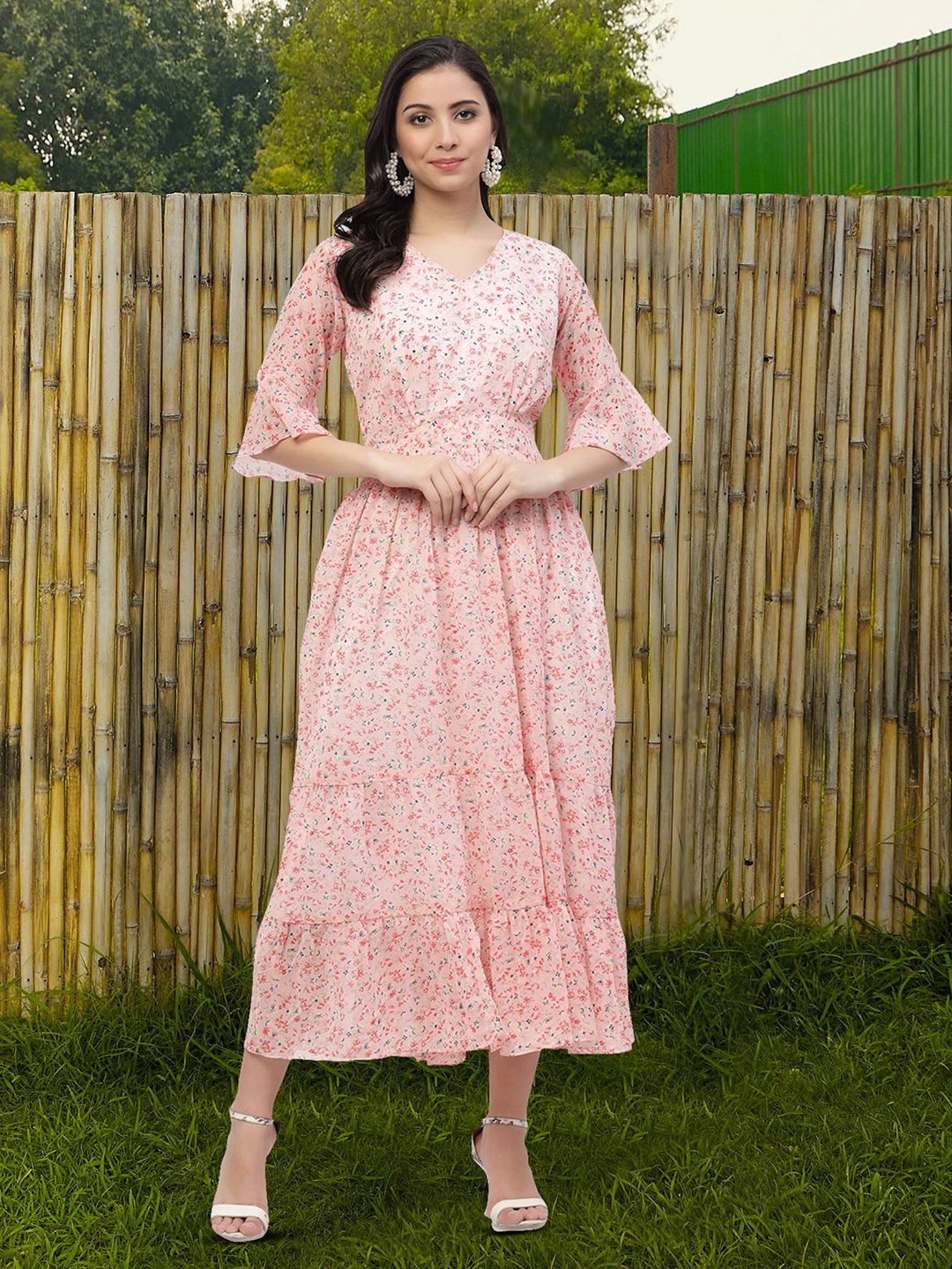 

MISS AYSE Women Floral Printed Fit & Flare Dress, Pink