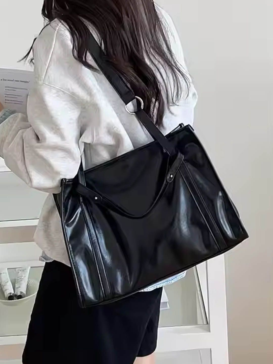 

StyleCast Striped Bucket Shoulder Bag with Tasselled, Black