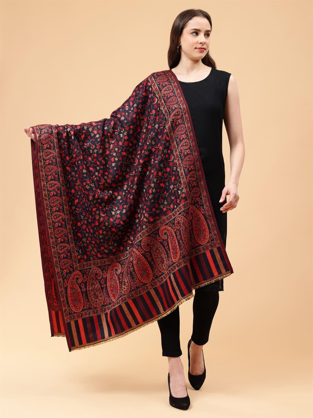 

Moda Chales Floral Woven Design Shawl, Blue