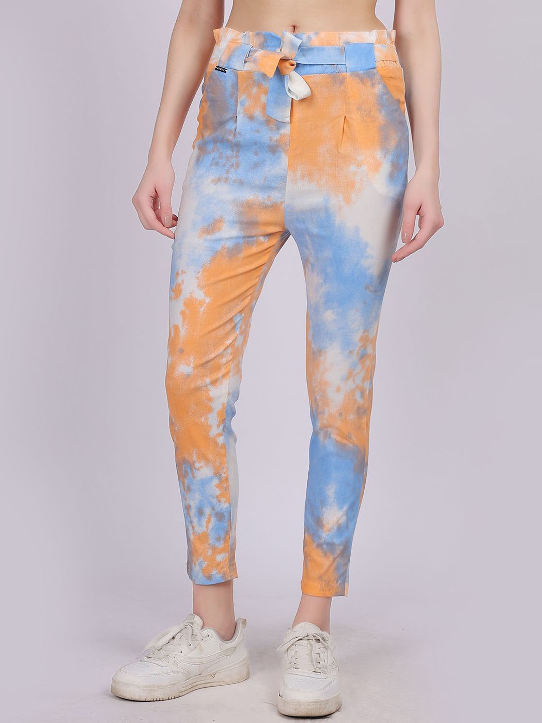 

Aumbe Women Tie and Dye Easy Wash Cotton Slim Fit Trousers, Orange