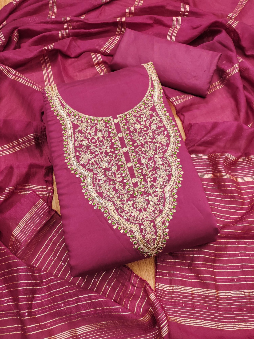 

KALINI Floral Embroidered Cotton Unstitched Dress Material, Pink