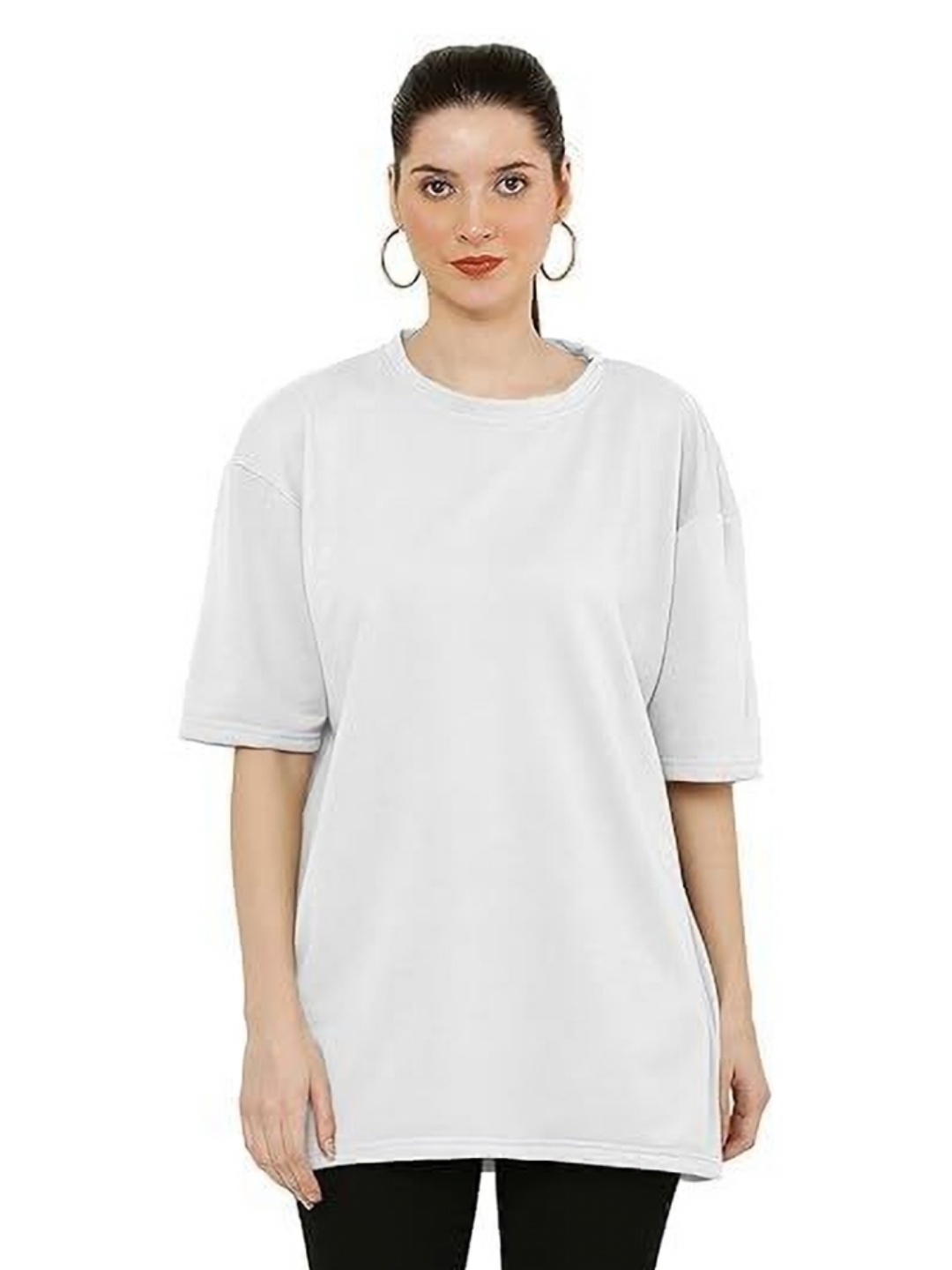 

NOTWILD Women Pack Of 2 Solid Round Neck Cotton Oversized T-shirts, White
