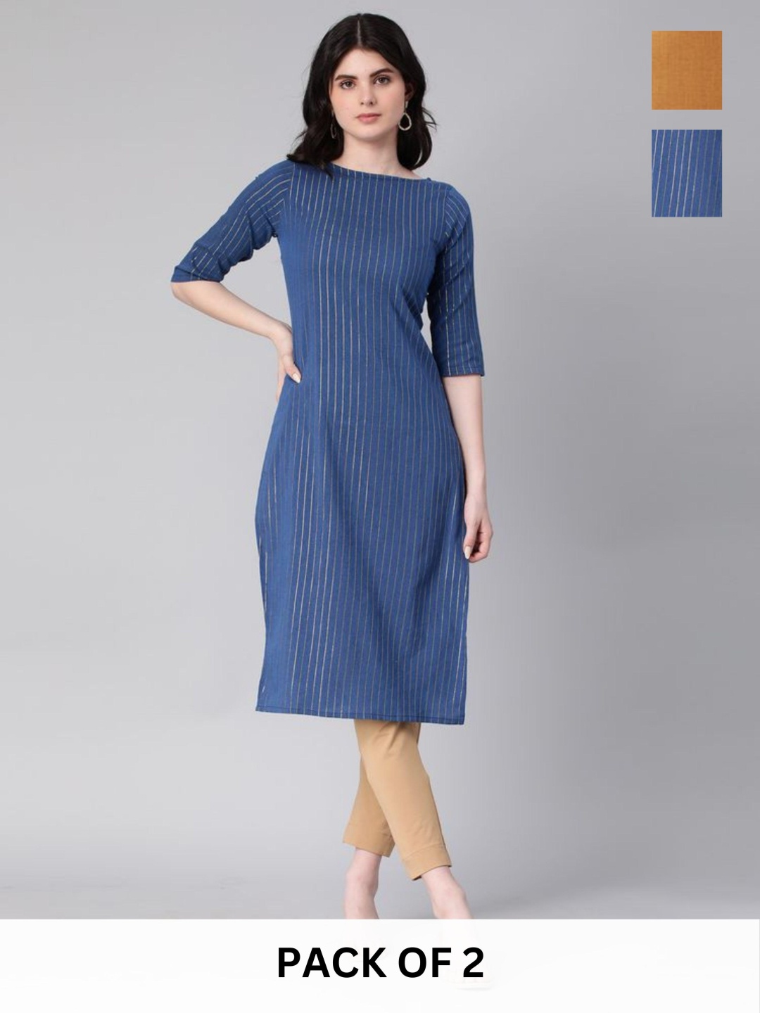 

KALINI Women Checked Kurta, Navy blue