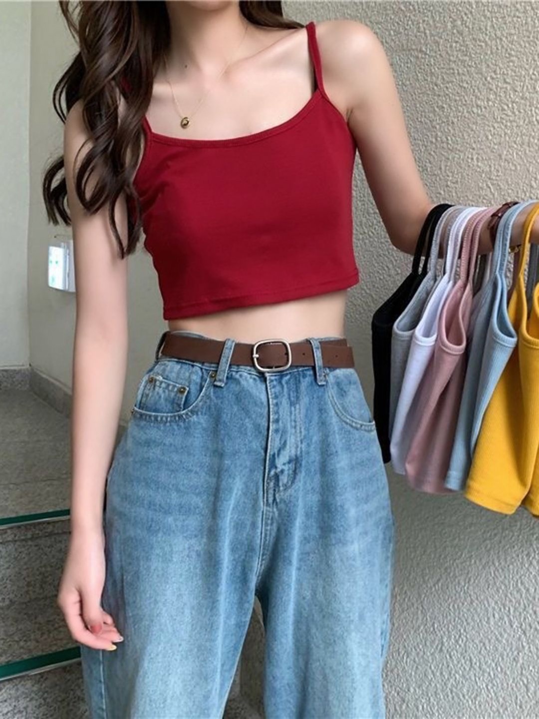 

DressBerry Round Neck Crop T-Shirt, Red