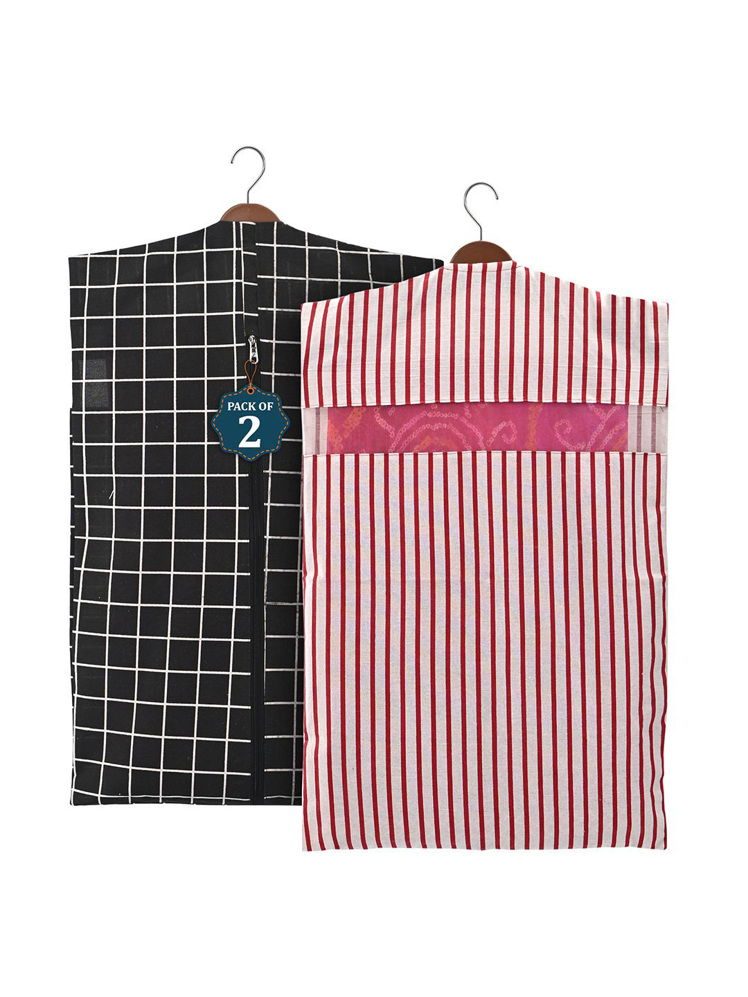 

Kuber Industries Black 2 Pieces Checked Mesh Cotton Hanging Saree Storage Organisers