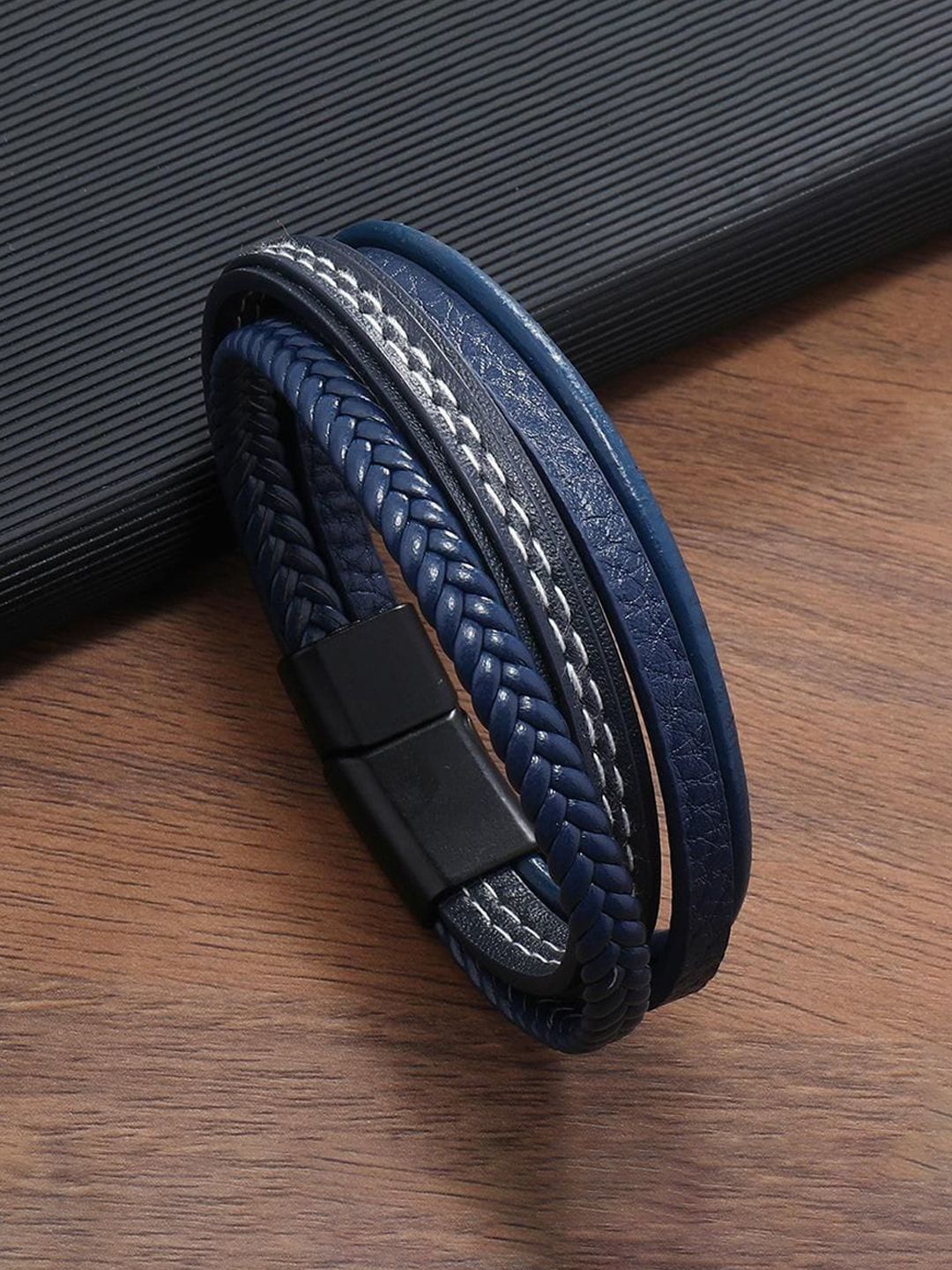 

Jewels Galaxy Men Leather Silver-Plated Wraparound Bracelet