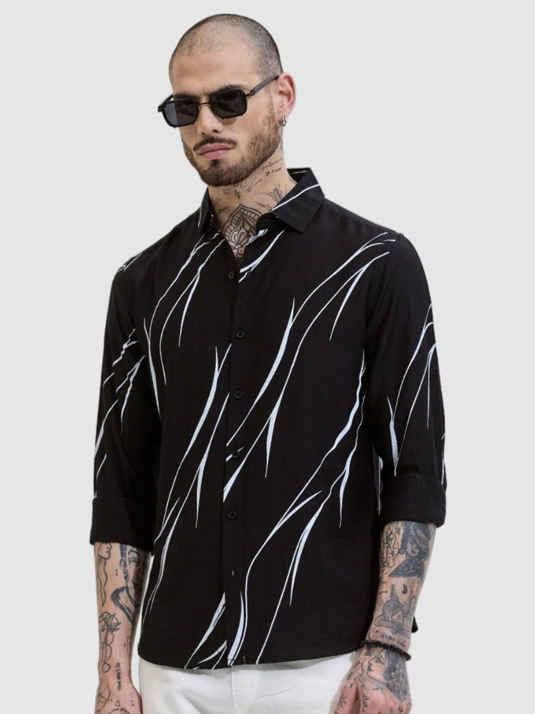 

Snitch Men Smart Slim Fit Spread Collar Vertical Striped Casual Shirt, Black