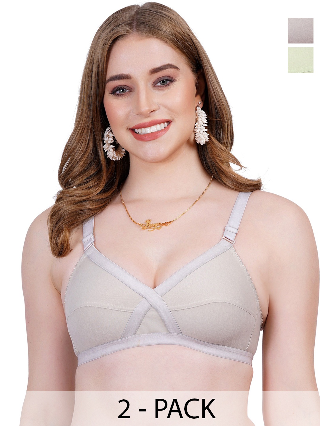 

Liigne Women Pack Of 2 Full Coverage Bra, Green